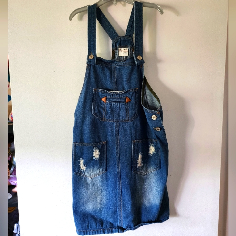 Girls Ripped Adjustable Jean Overall Denim Dress, 12-13
